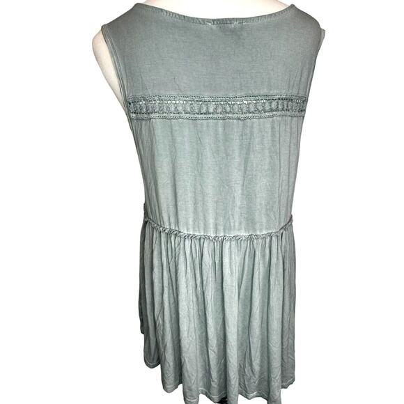 ALTAR'D STATE | Small‎ Blue Green Boho Crochet Trim Ruffle Pleated Peasant Tunic - Picture 3 of 8